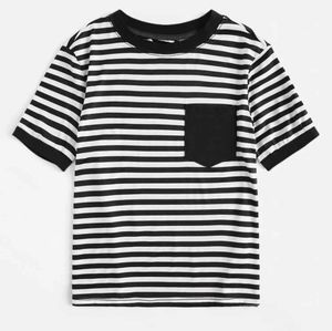SHEIN Pocket patch striped ringer tee